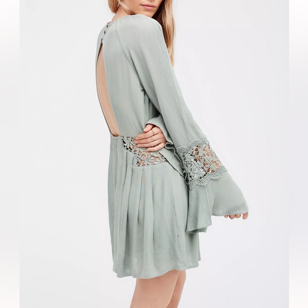 Free People Sunkissed Mini Dress in Light Sage Green size 4 Lace Details $118 - Picture 2 of 12